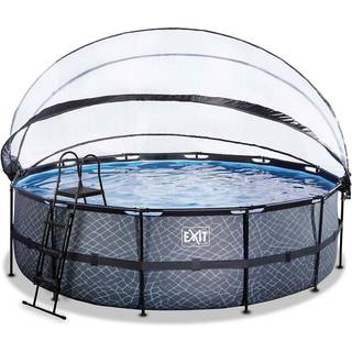 EXIT Stone pool ø488x122cm med dome og sandfilterpumpe - grå