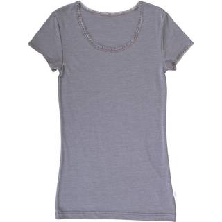 T-shirt i grå uld og silke med blondekant