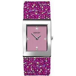 Seksy Dress Quartz Pink Dial White Leather Strap Ladies Watch 2856