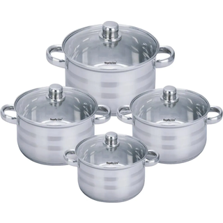 Royalty Line Grydesæt i 8 dele med Glaslåg - Rustfrit stål