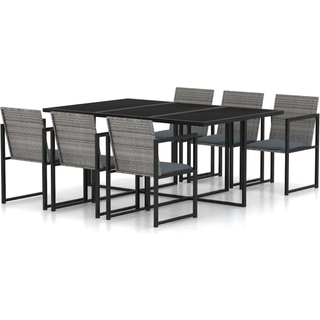 udendørs spisebordssæt 7 dele med hynder polyrattan grå