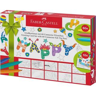 Faber-Castell Tusser Connector 60 tusser + 10 Postkort Gaveæske Gaveæsken indeholder 60 tusser i alverdens farver samt 10 postkort der kan farvelægges.