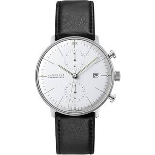 Junghans Max Bill Chronoscope Silver Dial Black Leather Strap Men's 27/4600.04