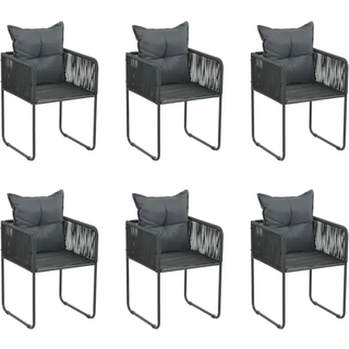 havestole 6 stk. med puder polyrattan sort