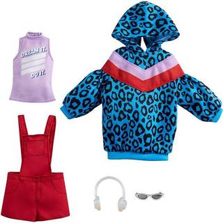 Barbie Fashions 2-pakke t?j s?t 2 outfits dukke inkluderer dyre-tryk h?ttetr?je kjole grafiske topr?de overalls & 2 tilbeh?r Guft til b?rn 3 til