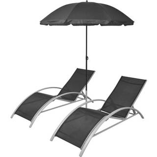 liggestole med parasol aluminium sort