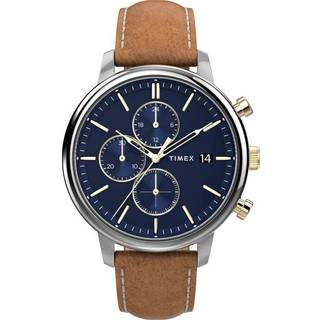 Timex Chicago Chronograph Blue Dial Tan Leather Strap Men's Watch TW2U39000