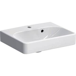 Geberit Smyle Square håndvask med overløb asymmetrisk: Hvid / KeraTect, B=45cm, H=16cm, T=36cm, Hanehul=Midtpå, Overløb=Synlig