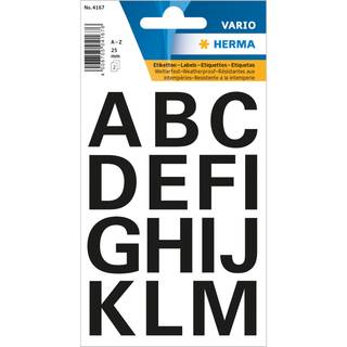 Udgår: Herma etiket bogstaver A-Z 25mm sort