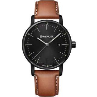 Wenger Urban Classic Quartz Black Dial Brown Leather Strap Men's Watch 01.1741.136