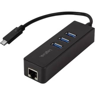 LogiLink USB 3.2 Gen 1 USB-C adapter to 1x RJ45 and 3x USB 3.0 USB hub - 3 ports - Sort