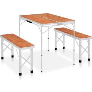foldbart campingbord med 2 bænke aluminium grå