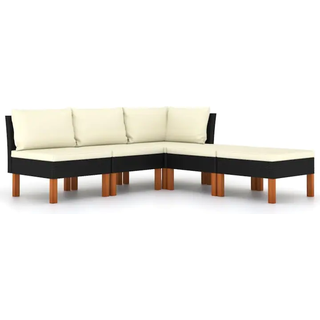 3-Personers Havesofa Med Hynder Polyrattan Sort - 5 / Hjørnedel   2x midterdel   2x fodskammel