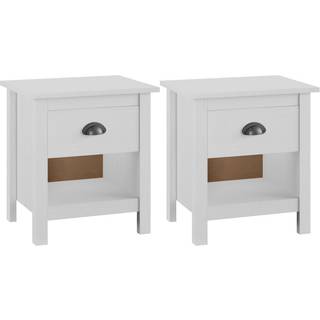 Sengebord Hill 46X35X49,5 Cm Massivt Fyrretræ - Hvid