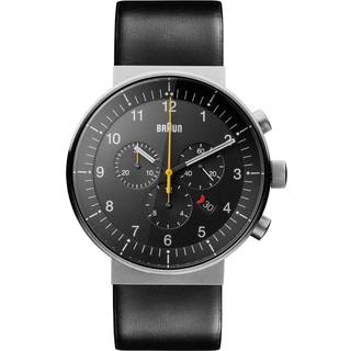 Braun Prestige Quartz Black Dial Black Leather Strap Men’s Watch BN0095SLG