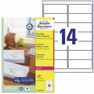 Avery LR7163-100 Adresse etiketter DL kuverter 14 pr. ark 99.1 x 38.1 100 ark