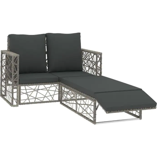 Haveloungesæt 2 Dele Med Hynder Polyrattan Grå