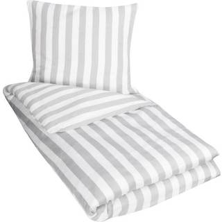 Stribet sengetøj til dobbeltdyne - 200x220 cm - Blødt bomuldssatin - Nordic Stripe - Gråt og hvidt sengesæt