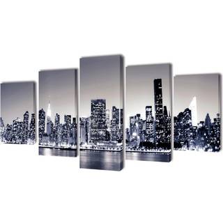Sæt af lærredsprint til væg, New York Skyline i sort/hvid, 200x100 cm
