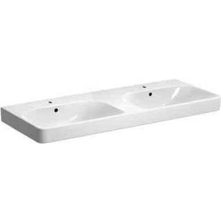 Geberit Smyle Square dobbeltvask: B=120cm, T=48cm, Hanehul=Midtpå, Overløb=Synlig, Hvid / KeraTect