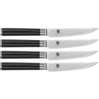 KAI Shun Classic 4-teiliges Steakmesser-Set 12 cm - Damaststahl - Griff Pakkaholz - Schwarz,Silber