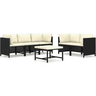 Loungesæt Til Haven 3 Dele Med Hynder Polyrattan - Sort / 4x hjørnedel midterdel bord