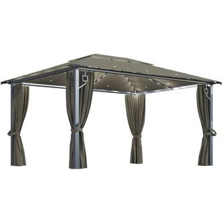 pavillon med gardin + LED-lyskæder 400x300 cm aluminium grå