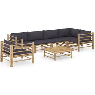 Loungesæt Til Haven 6 Dele Med Hvide Hynder Bambus - Mørkegrå / 2x midterdel   3x hjørnedel   lænestol   bord