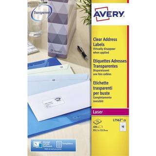 Avery L7562-25 klare Adresse etiketter 16 pr. ark 99.1 x 33.9 25 ark