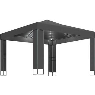 pavillon med dobbelt tag og LED-lyskæder 3x3 m hvid