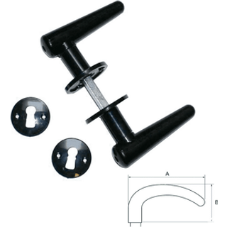 Torpedo dørhåndtag i sort bakelit inkl. roset og nøgleskilt til ældre døre