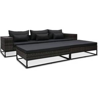 havesofasæt 5 dele med hynder polyrattan grå
