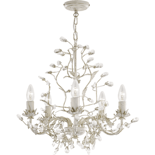 Almandite lysekrone, 5 lyskilder, creme, guld