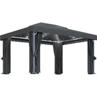 Pavillon Med Gardin Og Led-Lyskæder Farvet - Antracitgrå / 4 x 3 cm