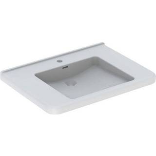Geberit Renova Comfort Square håndvask, barrier-free: B=75cm, T=55cm, Hanehul=Midtpå, Overløb=Synlig, Hvid