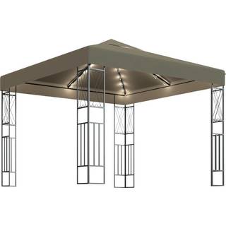 pavillon med LED-lyskæder 3x3 m stof cremefarvet