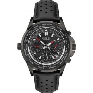 Sekonda 1864 World Time Black Leather Strap Watch - W31376