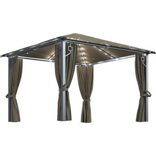 pavillon med gardin + LED-lyskæder 300x300 cm aluminium grå