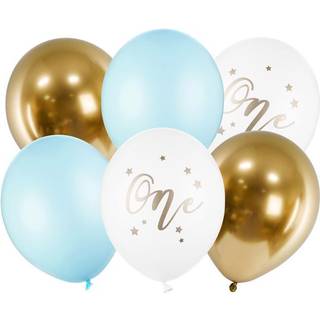 6 stk. Latexballoner Pastel Hvid Lys Blå Guld 30 cm - Elegant Festpynt til Enhver Lejlighed