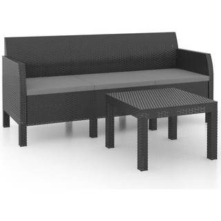 Loungesæt Til Haven 2 Dele Med Hynder Pp-Rattan Antracitgrå - 3-sædet bord