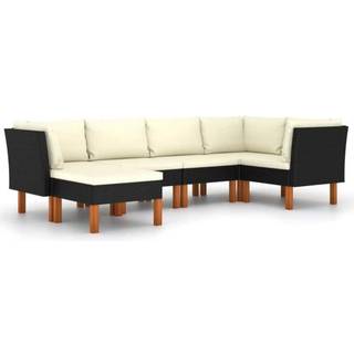 3-Personers Havesofa Med Hynder Polyrattan Sort - 6 / 3x hjørnedel 2x midterdel fodskammel