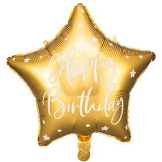 Happy Birthday guld stjerne 18.5" folieballon