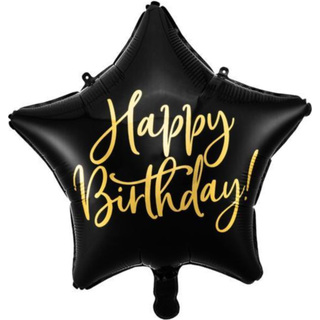 Happy Birthday sort stjerne 18.5" folieballon