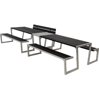 PLUS Zigma bord/bænkesæt med 1 ryglæn og sammenbygningsmodul, sort/nåletræ, 392 cm