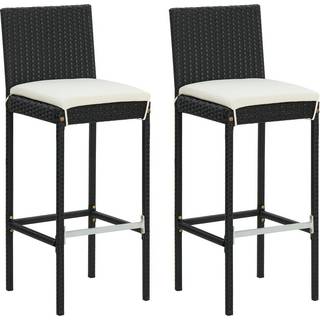 barstole til haven med hynder 2 stk. polyrattan sort