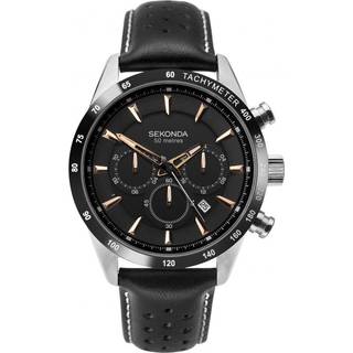 1700.00 Black Mens Black Mens 44mm Leather 50m Quartz (Battery) Mineral Pin Buckle