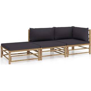 Loungesæt Til Haven 6 Dele Med Hvide Hynder Bambus - Creme / hjørnedel midterdel fodskammel