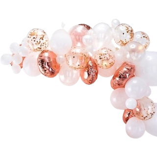 Salling ballonbue med 72 balloner - Hvid/rosegold/konfetti (På lager i varehus)