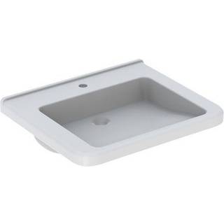 Geberit Renova Comfort Square håndvask, barrier-free: B=65cm, T=55cm, Hanehul=Midtpå, Overløb=Uden, Hvid / KeraTect