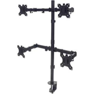 Manhattan TV & Monitor Mount, Desk, Double-Link Arms, 4 screens, Screen Sizes  10-27, Black, Stand or Clamp Assembly, Quad Screens, VESA 75x75 to 100x100mm, Max 8kg (each), Lifetime Warranty